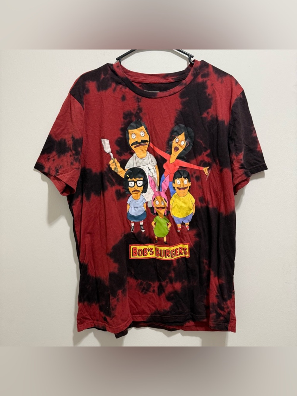 Bobs Burgers Mens Crew Neck Graphic Print Size XL Short Sleeve Tie Dye Red